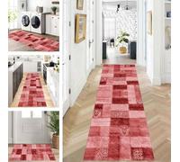 ZUZEKU Abstract Runner Hallway Kitchen Washable Non-Slip Corridor Rug Mats 60 x 150 cm Kitchen Rug Hallway Red Runner Bedroom Dining Room Polyester Carpet Runner Sold by the Metre Adjustable