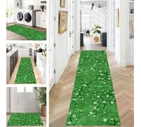 ZUZEKU Abstract Runner Hallway Kitchen Washable Non-Slip Corridor Rug Mats 60 x 180 cm Long Green Kitchen Rug Hallway Rug Runner Bedroom Dining Room Polyester Carpet Runner Sold by the Metre