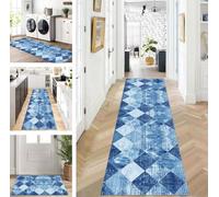 ZUZEKU Abstract Runner Hallway Kitchen Washable Non-Slip Corridor Rug Mats 60 x 250 cm Long Blue Kitchen Rug Hallway Rug Runner Bedroom Dining Room Polyester Carpet Runner Sold by the Metre Adjustable