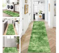 ZUZEKU Abstract Runner Hallway Kitchen Washable Non-Slip Corridor Rug Mats 60 x 400 cm Long Green Kitchen Rug Hallway Rug Runner Bedroom Dining Room Polyester Carpet Runner Sold by the Metre