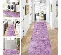 ZUZEKU Abstract Runner Hallway Kitchen Washable Non-Slip Corridor Rug Mats 70 x 100 cm Purple Long Kitchen Rug Hallway Rug Runner Bedroom Dining Room Polyester Carpet Runner Sold by the Metre