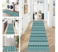 ZUZEKU Abstract Runner Hallway Kitchen Washable Non-Slip Corridor Rug Mats 80 x 250 cm Long Cyan Kitchen Rug Hallway Rug Runner Bedroom Dining Room Polyester Carpet Runner Sold by the Metre Adjustable