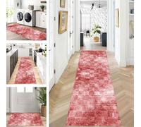 ZUZEKU Abstract Runner Hallway Kitchen Washable Non-Slip Corridor Rug Mats 80 x 350 cm Long Red Kitchen Rug Hallway Rug Runner Bedroom Dining Room Polyester Carpet Runner Sold by the Metre Adjustable