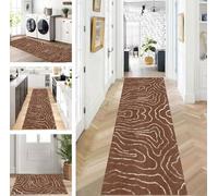 ZUZEKU Abstract Runner Hallway Kitchen Washable Non-Slip Corridor Rug Mats 90 x 180 cm Kitchen Rug Hallway Dark Brown Runner Bedroom Dining Room Polyester Carpet Runner Sold by the Metre Adjustable