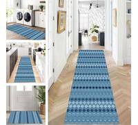 ZUZEKU Abstract Runner Hallway Kitchen Washable Non-Slip Corridor Rug Mats 90 x 300 cm Long Blue Kitchen Rug Hallway Rug Runner Bedroom Dining Room Polyester Carpet Runner Sold by the Metre Adjustable