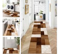 ZUZEKU Abstract Runner Hallway Kitchen Washable Non-Slip Corridor Rug Mats 90 x 500 cm Brown Long Kitchen Rug Hallway Rug Runner Bedroom Dining Room Polyester Carpet Runner Sold by the Metre