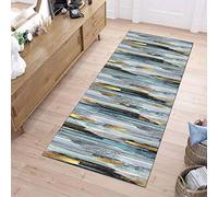 ZUZEKU Blue Gold Carpet Runner Rug for Hallway Non Slip Washable Corridor Rugs for Kitchen Living Room Extra Large Do Not Fade, Width 40cm/ 50cm/ 60cm/ 70cm/ 80cm/ 90cm/ 100cm