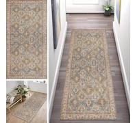 ZUZEKU Boho Brown Runner Hallway Kitchen Washable Non-Slip 120 x 180 cm Long Vintage Kitchen Rug Hallway Rug for Corridor Living Room Bedroom Sold by the Metre Adjustable
