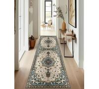 ZUZEKU Boho Runner Hallway Kitchen Washable Non-Slip 100 x 240 cm Vintage Sky Blue Long Kitchen Rug Hallway Rug for Corridor Living Room Bedroom Sold by the Metre Adjustable
