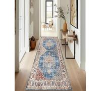 ZUZEKU Boho Runner Hallway Kitchen Washable Non-Slip 60 x 90 cm Vintage Blue Long Kitchen Rug Hallway Rug for Corridor Living Room Bedroom Sold by the Metre Adjustable