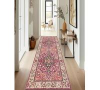 ZUZEKU Boho Runner Hallway Kitchen Washable Non-Slip 80 x 200 cm Vintage Rose Red Long Kitchen Rug Hallway Rug for Corridor Living Room Bedroom Sold by the Metre Adjustable