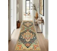 ZUZEKU Boho Runner Hallway Kitchen Washable Non-Slip 80 x 240 cm Vintage Green Red Gold Long Kitchen Rug Hallway Rug for Corridor Living Room Bedroom Sold by the Metre Adjustable