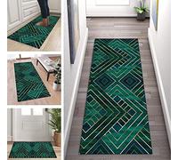 ZUZEKU Kitchen Runner Washable Non-Slip 50 x 150 cm Green Corridor Carpet Runner Kitchen Rug Bedroom Dining Room Polyester Sold by the Metre Adjustable