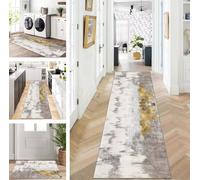 ZUZEKU Morocco Runner Hallway Kitchen Washable Non-Slip 50 x 80 cm Vintage Grey Gold Long Kitchen Rug Hallway Rug for Corridor Living Room Bedroom Sold by the Metre Adjustable