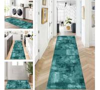 ZUZEKU Rug Runner Long Blue Green Hallway Kitchen Non-Slip Washable Rug Mats Modern Design Kitchen Runner 80 x 130 cm Kitchen Rug Sold by the Metre Dining Room Bedroom Living Room Dirt Trapper Mat