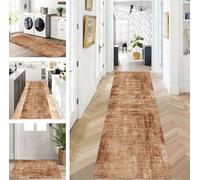 ZUZEKU Rug Runner Long Brown Hallway Kitchen Non-Slip Washable Rug Mats Modern Design Kitchen Runner 100 x 250 cm Kitchen Rug Sold by the Metre Dining Room Bedroom Living Room Dirt Trapper Mat