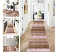 ZUZEKU Rug Runner Long Brown Red Hallway Kitchen Non-Slip Washable Rug Mats Modern Design Kitchen Runner 90 x 450 cm Kitchen Rug Sold by the Metre Dining Room Bedroom Living Room Dirt Trapper Mat