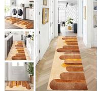 ZUZEKU Rug Runner Long Brown Yellow Hallway Kitchen Non-Slip Washable Rug Mats Modern Design Kitchen Runner 120 x 200 cm Kitchen Rug Sold by the Metre Dining Room Bedroom Living Room Dirt Trapper Mat