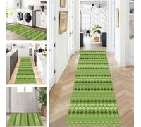 ZUZEKU Rug Runner Long Green Hallway Kitchen Non-Slip Washable Rug Mats Modern Design Kitchen Runner 100 x 500 cm Kitchen Rug Sold by the Metre Dining Room Bedroom Living Room Dirt Trapper Mat