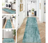 ZUZEKU Rug Runner Long Grey Green Hallway Kitchen Non-Slip Washable Rug Mats Modern Design Kitchen Runner 110 x 200 cm Kitchen Rug Sold by the Metre Dining Room Bedroom Living Room Dirt Trapper Mat