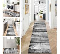 ZUZEKU Rug Runner Long Hallway Kitchen Non-Slip Washable Rug Mats Modern Design Kitchen Runner Black Grey 50 x 140 cm Kitchen Rug Sold by the Metre Dining Room Bedroom Living Room Dirt Trapper Mat