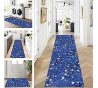 ZUZEKU Rug Runner Long Hallway Kitchen Non-Slip Washable Rug Mats Modern Design Kitchen Runner Blue 120 x 300 cm Kitchen Rug Sold by the Metre Dining Room Bedroom Living Room Dirt Trapper Mat