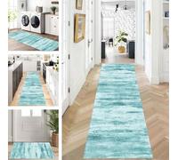 ZUZEKU Rug Runner Long Hallway Kitchen Non-Slip Washable Rug Mats Modern Design Kitchen Runner Cyan 90 x 200 cm Kitchen Rug Sold by the Metre Dining Room Bedroom Living Room Dirt Trapper Mat