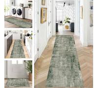 ZUZEKU Rug Runner Long Hallway Kitchen Non-Slip Washable Rug Mats Modern Design Kitchen Runner Grey Green 40 x 350 cm Kitchen Rug Sold by the Metre Dining Room Bedroom Living Room Dirt Trapper Mat