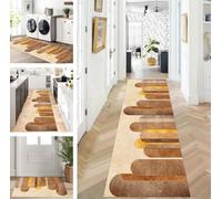 ZUZEKU Rug Runner Long Hallway Kitchen Non-Slip Washable Rug Mats Modern Design Kitchen Runner Orange Brown 80 x 140 cm Kitchen Rug Sold by the Metre Dining Room Bedroom Living Room Dirt Trapper Mat