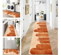 ZUZEKU Rug Runner Long Hallway Kitchen Non-Slip Washable Rug Mats Modern Design Kitchen Runner Orange Brown 90 x 250 cm Kitchen Rug Sold by the Metre Dining Room Bedroom Living Room Dirt Trapper Mat