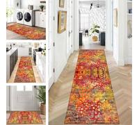 ZUZEKU Rug Runner Long Hallway Kitchen Non-Slip Washable Rug Mats Modern Design Kitchen Runner Yellow Red Orange 80 x 300 cm Kitchen Rug Sold by the Metre Dining Room Bedroom Living Room Dirt Trapper