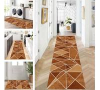 ZUZEKU Rug Runner Long Orange Brown Hallway Kitchen Non-Slip Washable Rug Mats Modern Design Kitchen Runner 100 x 200 cm Kitchen Rug Sold by the Metre Dining Room Bedroom Living Room Dirt Trapper Mat