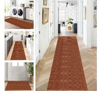 ZUZEKU Rug Runner Long Orange Brown Hallway Kitchen Non-Slip Washable Rug Mats Modern Design Kitchen Runner 120 x 240 cm Kitchen Rug Sold by the Metre Dining Room Bedroom Living Room Dirt Trapper Mat