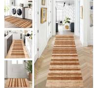 ZUZEKU Runner Hallway Kitchen Red Brown Rice White Washable Non-Slip 90 x 400 cm Kitchen Rug Hallway Rug for Corridor Living Room Bedroom Sold by the Metre Adjustable
