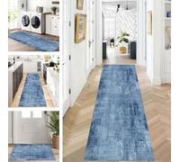 ZUZEKU Runner Hallway Kitchen Washable Non-Slip 100 x 500 cm Long Blue Kitchen Rug Hallway Rug for Corridor Living Room Bedroom Sold by the Metre Adjustable
