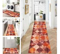 ZUZEKU Runner Hallway Kitchen Washable Non-Slip 110 x 500 cm Long Red Orange Kitchen Rug Hallway Rug for Corridor Living Room Bedroom Sold by the Metre Adjustable