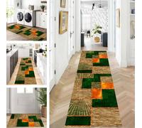 ZUZEKU Runner Hallway Kitchen Washable Non-Slip 120 x 250 cm Long Brown Green Orange Kitchen Rug Hallway Rug for Corridor Living Room Bedroom Sold by the Metre Adjustable