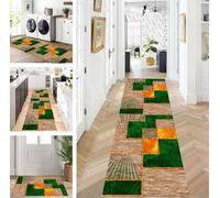 ZUZEKU Runner Hallway Kitchen Washable Non-Slip 120 x 250 cm Long Green Brown Orange Kitchen Rug Hallway Rug for Corridor Living Room Bedroom Sold by the Metre Adjustable