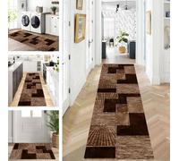 ZUZEKU Runner Hallway Kitchen Washable Non-Slip 120 x 250 cm Long Red Brown Kitchen Rug Hallway Rug for Corridor Living Room Bedroom Sold by the Metre Adjustable