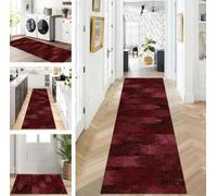 ZUZEKU Runner Hallway Kitchen Washable Non-Slip 120 x 300 cm Long Dark Red Black Kitchen Rug Hallway Rug for Corridor Living Room Bedroom Sold by the Metre Adjustable