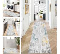 ZUZEKU Runner Hallway Kitchen Washable Non-Slip 40 x 280 cm Long Grey Yellow Green Kitchen Rug Hallway Rug for Corridor Living Room Bedroom Sold by the Metre Adjustable