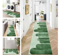ZUZEKU Runner Hallway Kitchen Washable Non-Slip 40 x 400 cm Long Green Kitchen Rug Hallway Rug for Corridor Living Room Bedroom Sold by the Metre Adjustable