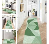 ZUZEKU Runner Hallway Kitchen Washable Non-Slip 40 x 90 cm Long Green Kitchen Rug Hallway Rug for Corridor Living Room Bedroom Sold by the Metre Adjustable