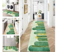 ZUZEKU Runner Hallway Kitchen Washable Non-Slip 50 x 150 cm Long Green Kitchen Rug Hallway Rug for Corridor Living Room Bedroom Sold by the Metre Adjustable