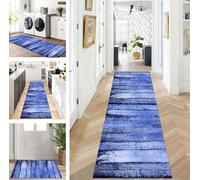 ZUZEKU Runner Hallway Kitchen Washable Non-Slip 60 x 170 cm Long Blue Kitchen Rug Hallway Rug for Corridor Living Room Bedroom Sold by the Metre Adjustable
