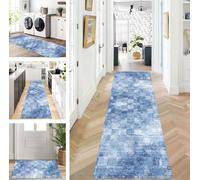 ZUZEKU Runner Hallway Kitchen Washable Non-Slip 60 x 80 cm Long Blue Kitchen Rug Hallway Rug for Corridor Living Room Bedroom Sold by the Metre Adjustable