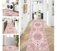 ZUZEKU Runner Hallway Kitchen Washable Non-Slip 80 x 120 cm Long Grey Pink Kitchen Rug Hallway Rug for Corridor Living Room Bedroom Sold by the Metre Adjustable