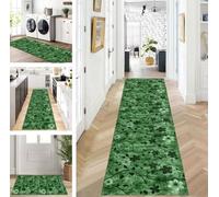 ZUZEKU Runner Hallway Kitchen Washable Non-Slip 80 x 130 cm Long Green Kitchen Rug Hallway Rug for Corridor Living Room Bedroom Sold by the Metre Adjustable