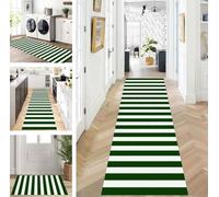ZUZEKU Runner Hallway Kitchen Washable Non-Slip 80 x 130 cm Long Green White Kitchen Rug Hallway Rug for Corridor Living Room Bedroom Sold by the Metre Adjustable