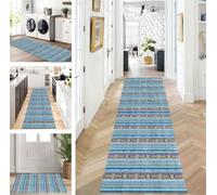 ZUZEKU Runner Hallway Kitchen Washable Non-Slip 80 x 340 cm Long Blue Brown Kitchen Rug Hallway Rug for Corridor Living Room Bedroom Sold by the Metre Adjustable